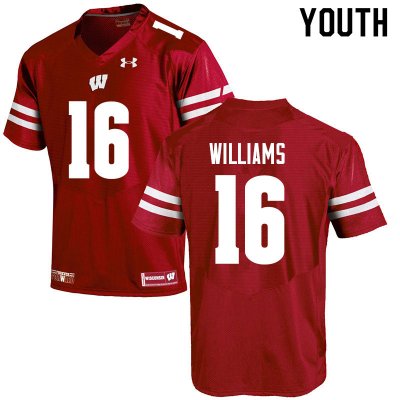 Youth Wisconsin Badgers NCAA #16 Amaun Williams Red Authentic Under Armour Stitched College Football Jersey RY31W37CV